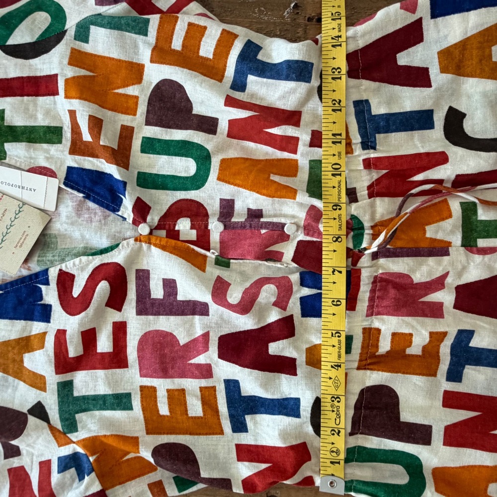 Farm Rio for Anthropologie Typographic Print Linen Blend Romper Multi Color S - Picture 7 of 7